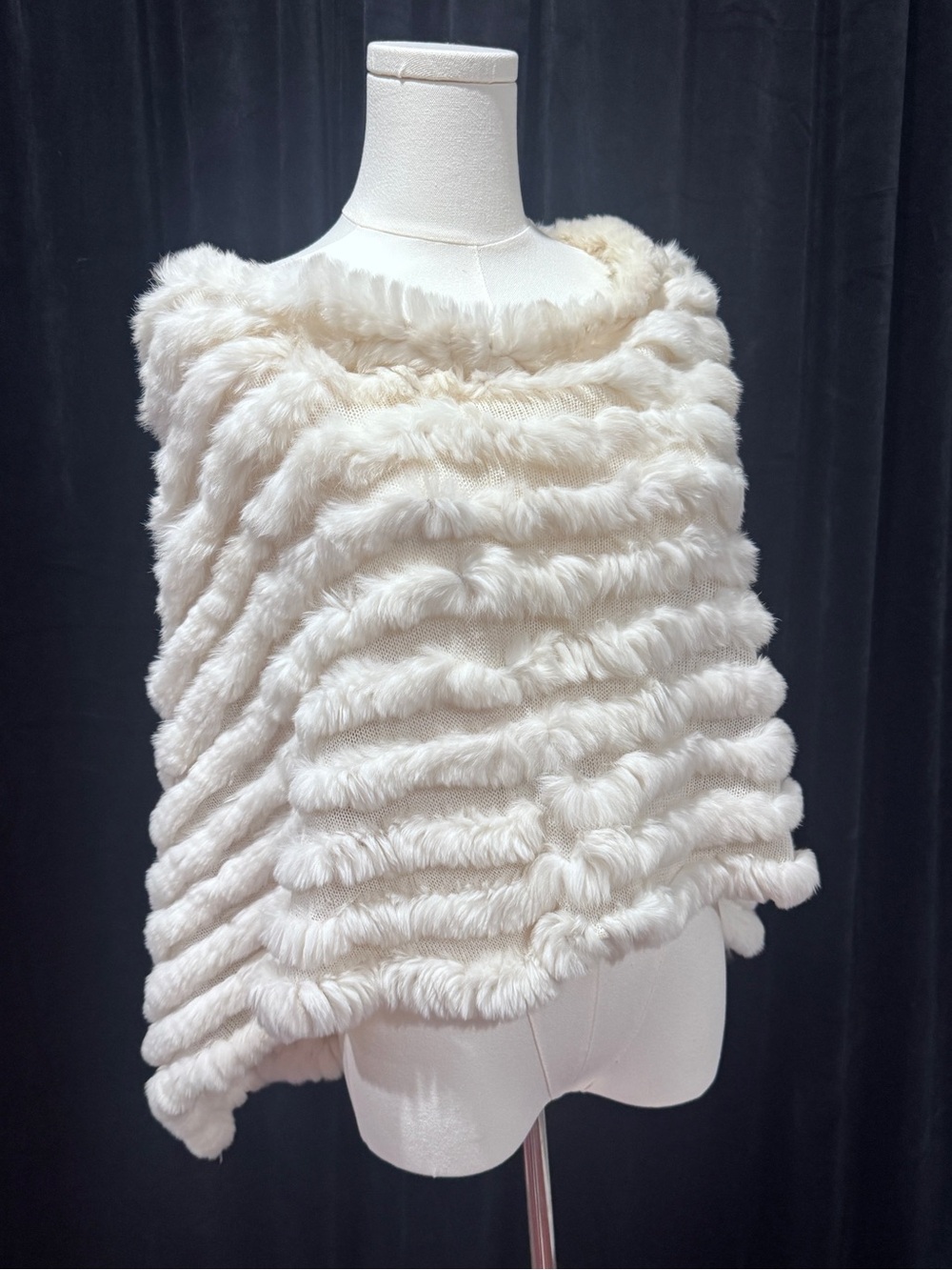 White Rabbit Fur Poncho Wrap Jacket Shawl